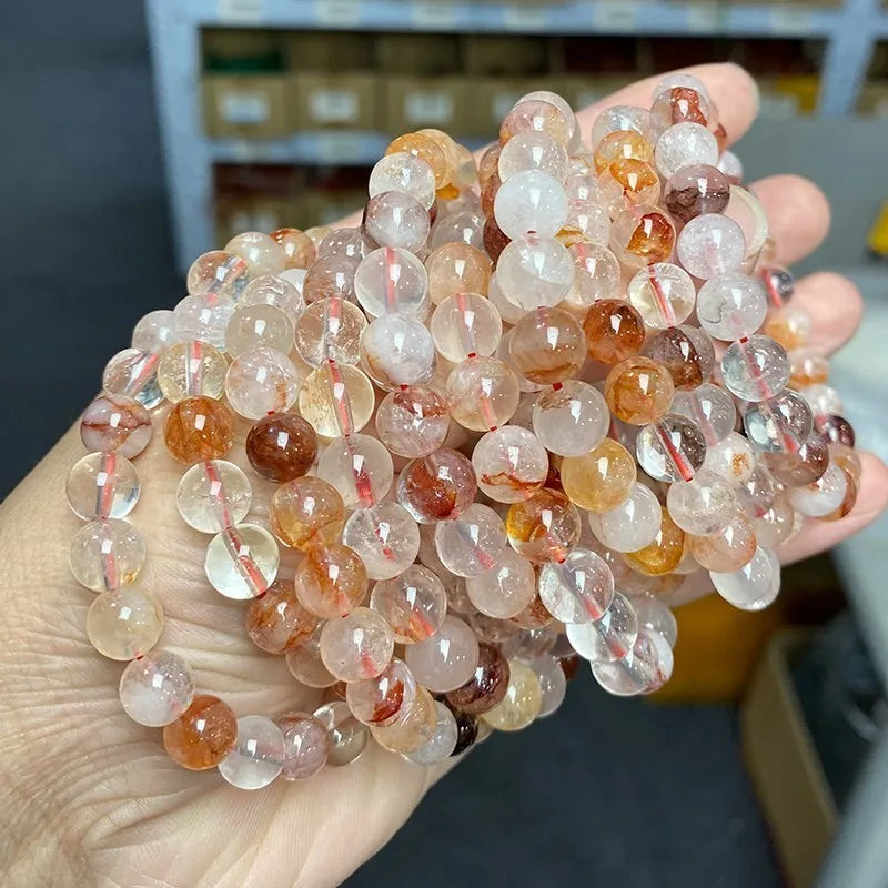 JD Natural Stone Pink Quartz Crystal Amethyst Fluorite Beaded Bracelets Women Sweet Reiki Healing Energy Strand Bangles Jewelry