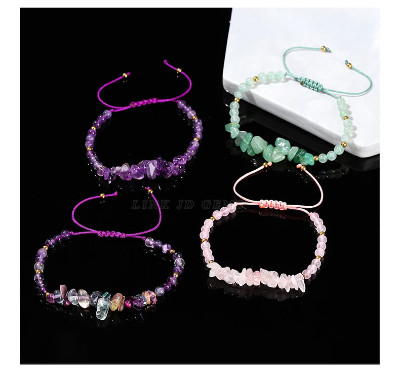 JD Natural Green Aventurine Amethyst Irregualr Gravel Woven Bracelet Women Men Handmade Braided Bracelet Crystal Chip Jewelry