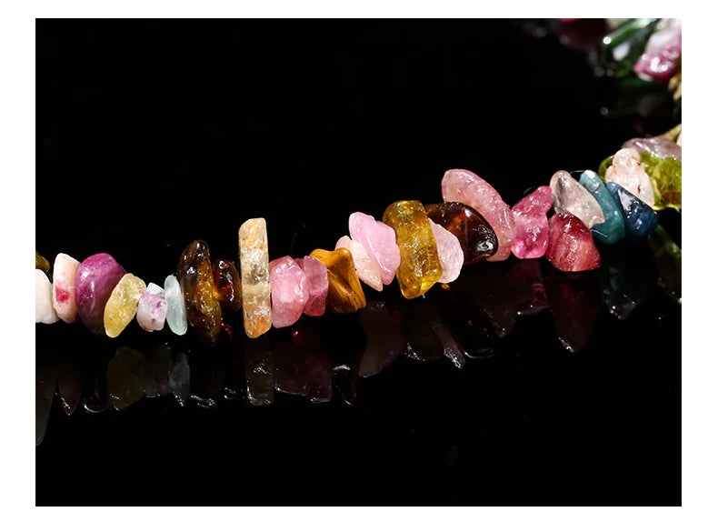 JD Natural Stone Mixed Tourmaline Gravel Lucky Chain Bracelet Women Fashion Jewelry Adjustable Chip Bracelet Yoga Chakra Gifts
