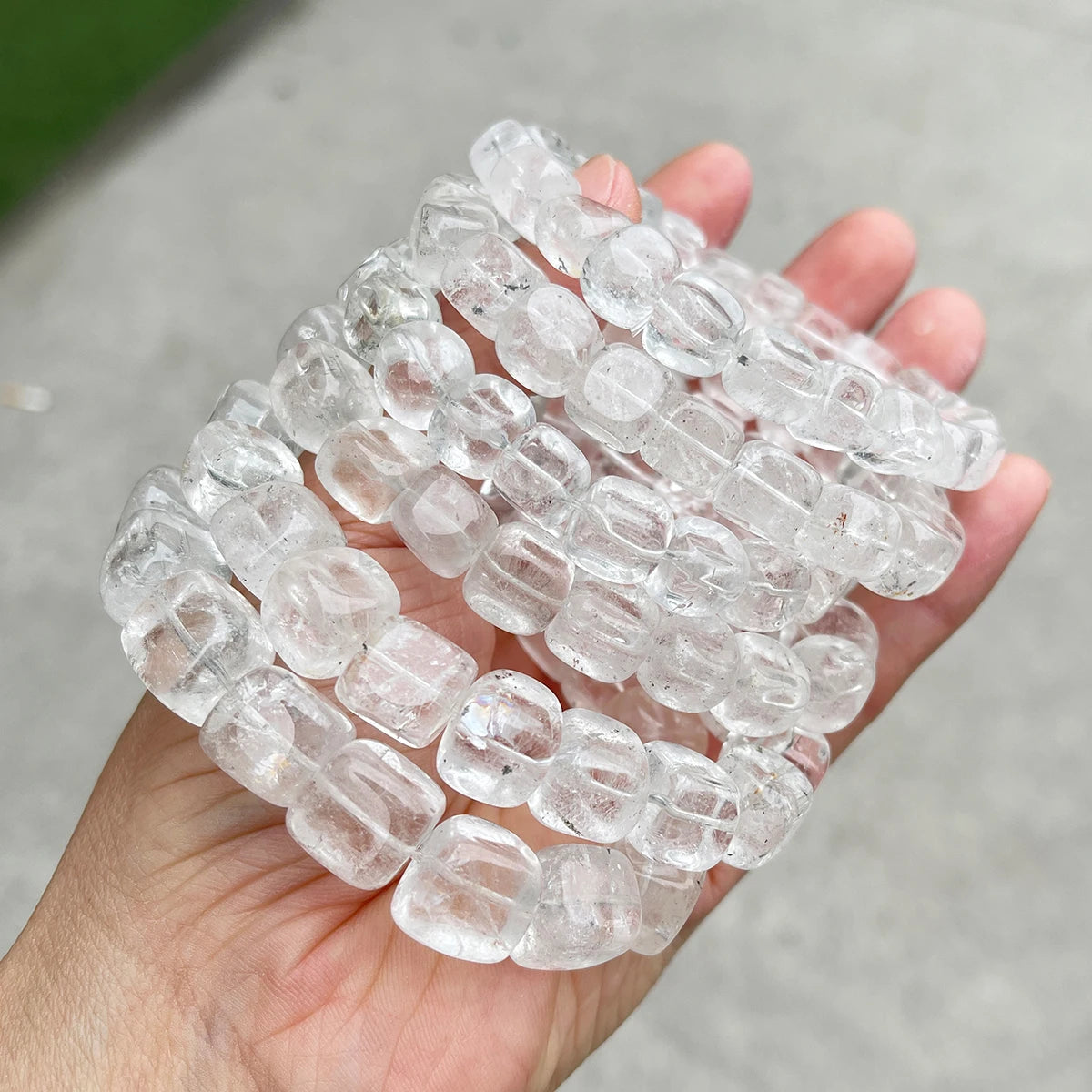 JD Natural Stone Rock Quartz Irregular Square Bead Bracelet Women Reiki Healing Crystal Stretch Bangles Yoga Jewelry Female