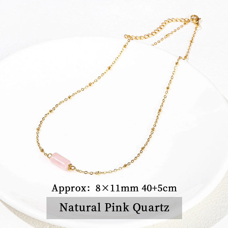 JD Handmade Boho Necklace Natural Amethyst Faceted Bead Pendant Necklace For Women Trendy Classic Stainless Steel Couple Gifts