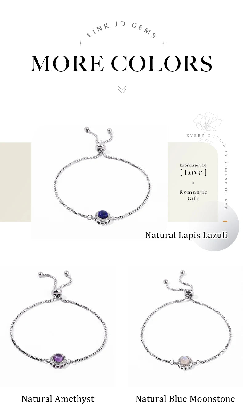 JD Natural Blue Moonstone Inlaid Stainless Steel Chain Bracelets Women Fashion Handmade Adjustable Healing Bangles Couple Gifts