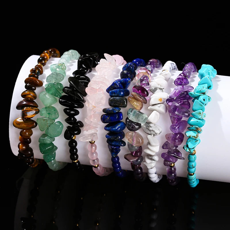 JD Natural Green Aventurine Amethyst Irregualr Gravel Woven Bracelet Women Men Handmade Braided Bracelet Crystal Chip Jewelry