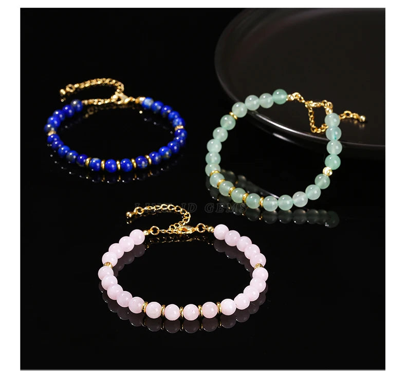JD Natural Stone Green Aventurine Black Agate 6mm Bead Stainless Steel Bracelet Women Trendy Handmade Adjustable Healing Jewelry
