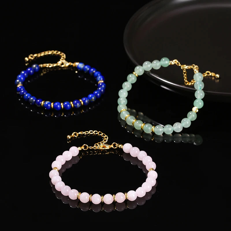 JD Natural Stone Green Aventurine Black Agate 6mm Bead Stainless Steel Bracelet Women Trendy Handmade Adjustable Healing Jewelry