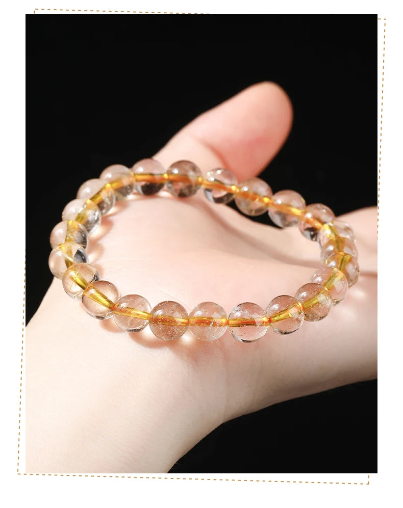 JD Natural Golden Rutilated Quartz Inlaid Chain Bracelets Women Luxury Elegant Handmade Stainless Steel Gems Healing Couple Gift
