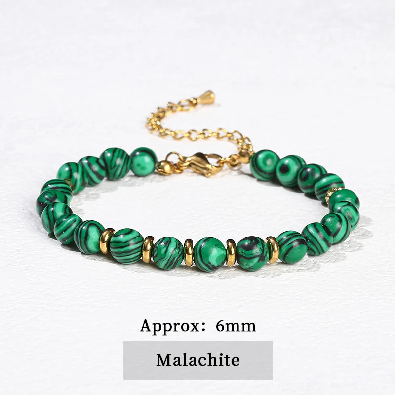 JD Natural Stone Green Aventurine Black Agate 6mm Bead Stainless Steel Bracelet Women Trendy Handmade Adjustable Healing Jewelry