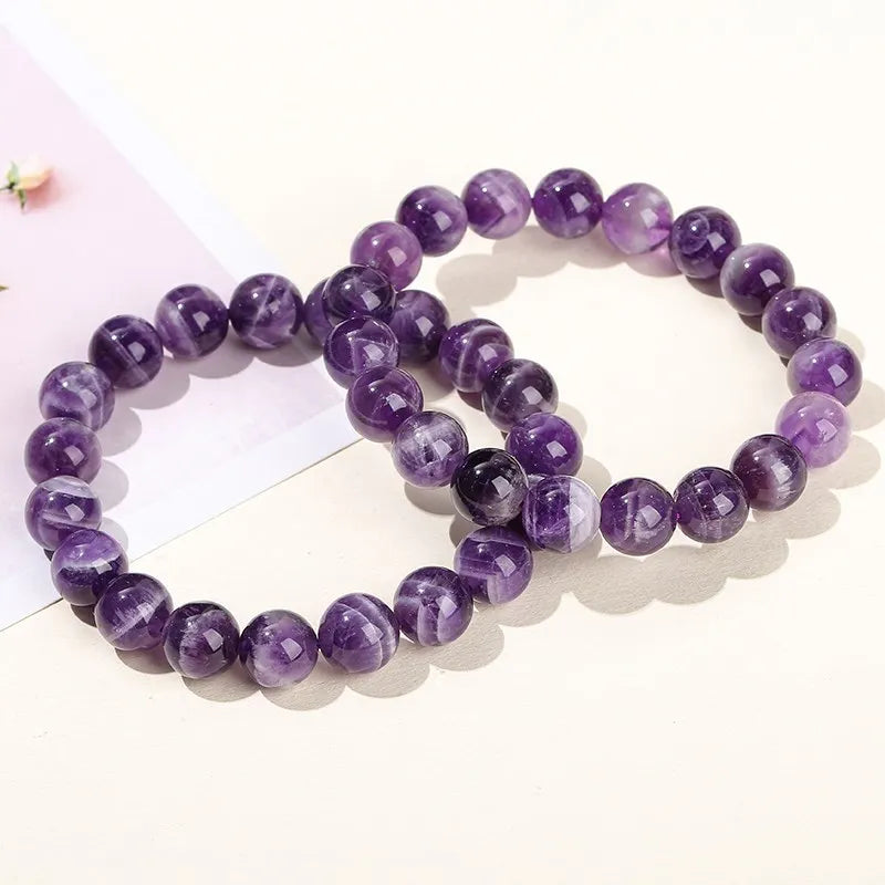JD Natural Dream Lace Amethyst Stone Beaded Bracelets Women Purple Crystal Quartz Energy Bead Reiki Healing Bangle Jewelry Gift