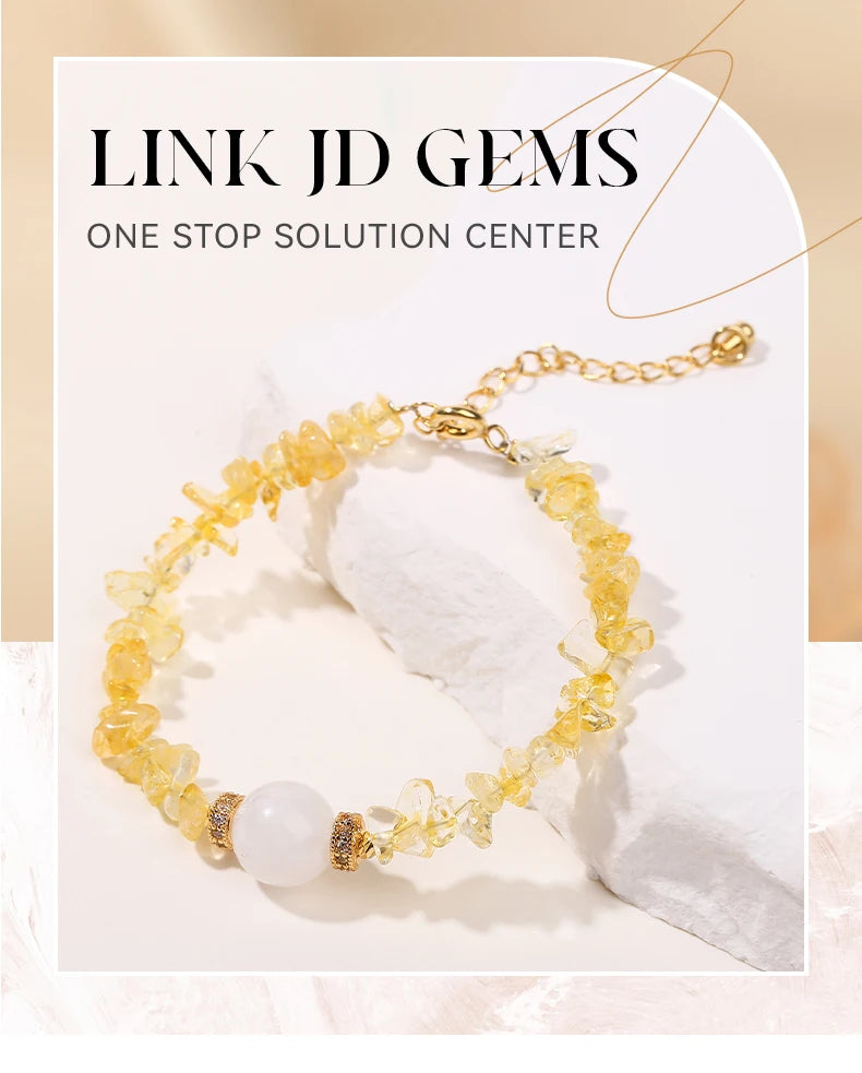 JD Natural Citrine Stone Gravel Bead Lucky Wealth Bracelets Women Fashion Jewelry Handmade Adjustable Chain Bracelet Couple Gift