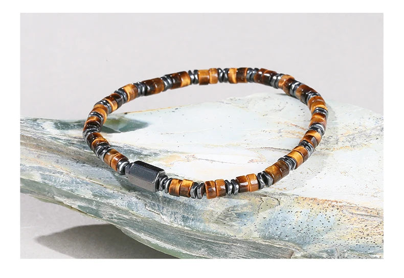 JD Natural Yellow Tiger Eye Hematite Stone Cylindrical Bead Bracelets For Women Men Health Protection Yoga Energy Soul Jewelry