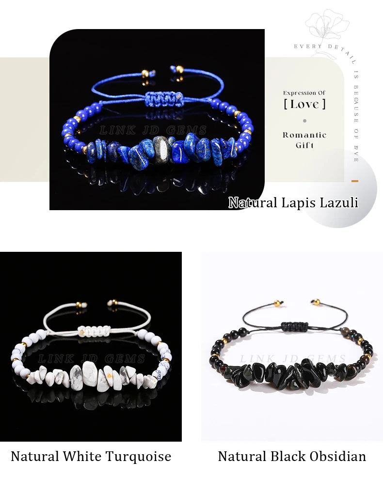 JD Natural Green Aventurine Amethyst Irregualr Gravel Woven Bracelet Women Men Handmade Braided Bracelet Crystal Chip Jewelry
