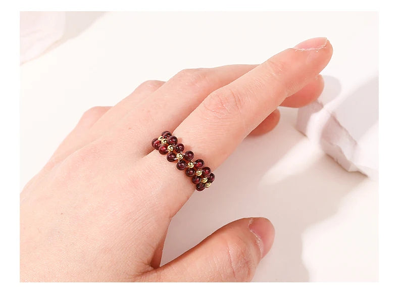 JD Natural Stone Crystal Bead Woven Rings Women Fashion Chic Handmade Adjustable Reiki Yoga Energy Rings Party Jewerly Gifts