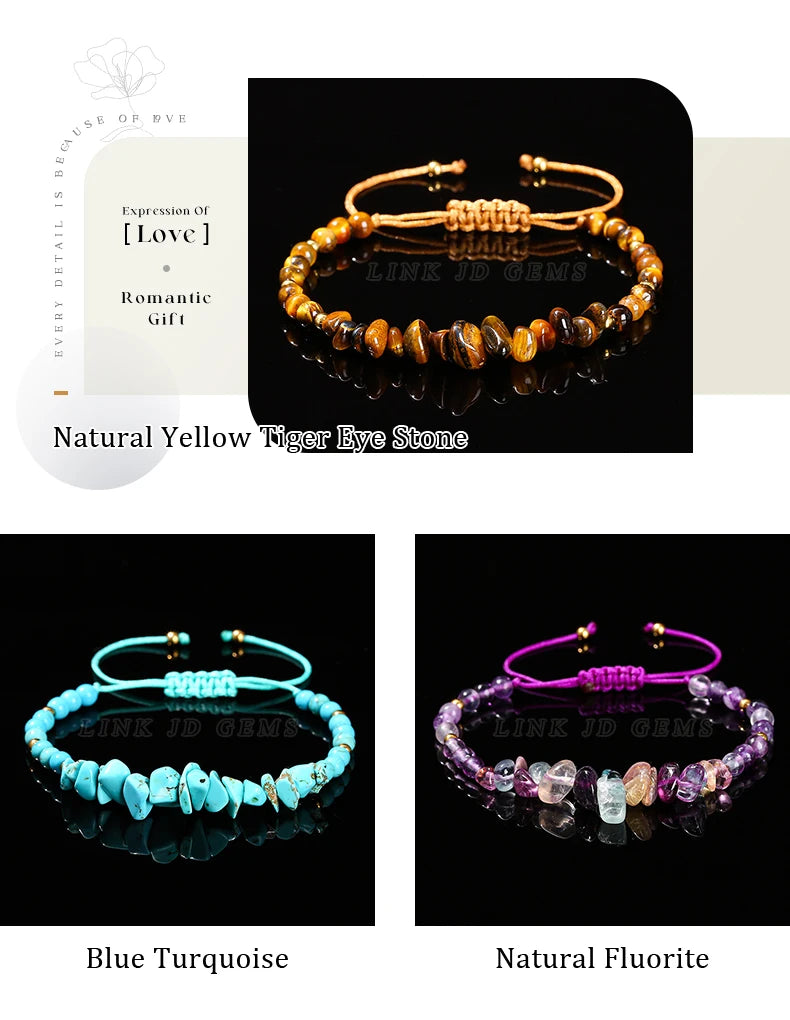 JD Natural Green Aventurine Amethyst Irregualr Gravel Woven Bracelet Women Men Handmade Braided Bracelet Crystal Chip Jewelry