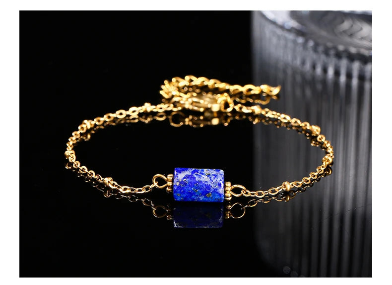 JD Natural Stone Pink Quartz Amethyst Faceted Tube Bead Stainless Steel Bracelet Women Exquisite Nugget Gems Adjustable Jewelry