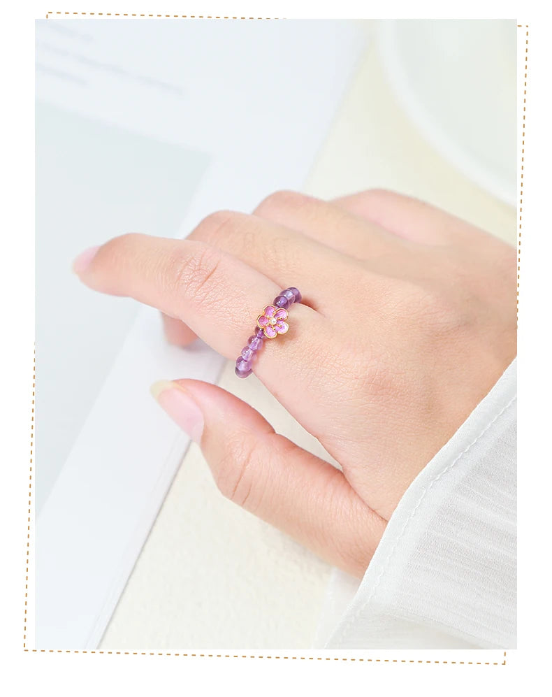 JD Natural Stone Small Bead Crystal Rings for Women Trendy Bohe Handmade Stretch Rings Reiki Healing Party Gifts Couple Jewelry