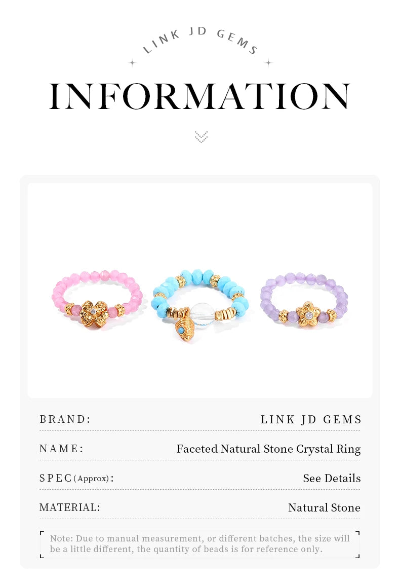 JD Natural Faceted Blue Turquoise Strand Rings Women Vintage Handmade Adjustable Reiki Yoga Energy Rings Party Couple Gifts