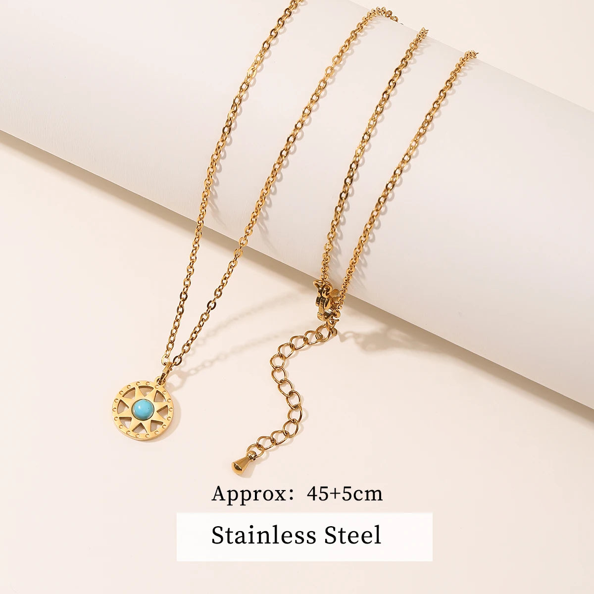 JD Stainless Steel Turquoise Zircon Geometic Patter Pendant Necklaces For Women Bohemian Delicate Wedding Jewelry Collar Mujer