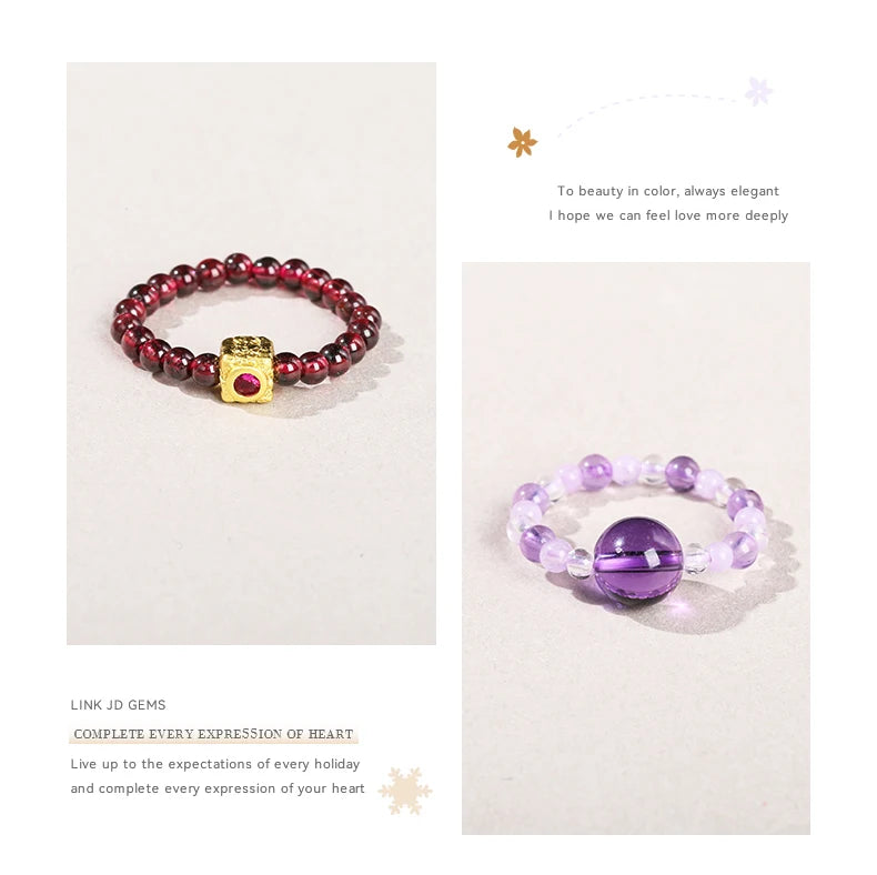 JD Natural Stone Small Bead Crystal Rings for Women Trendy Bohe Handmade Stretch Rings Reiki Healing Party Gifts Couple Jewelry