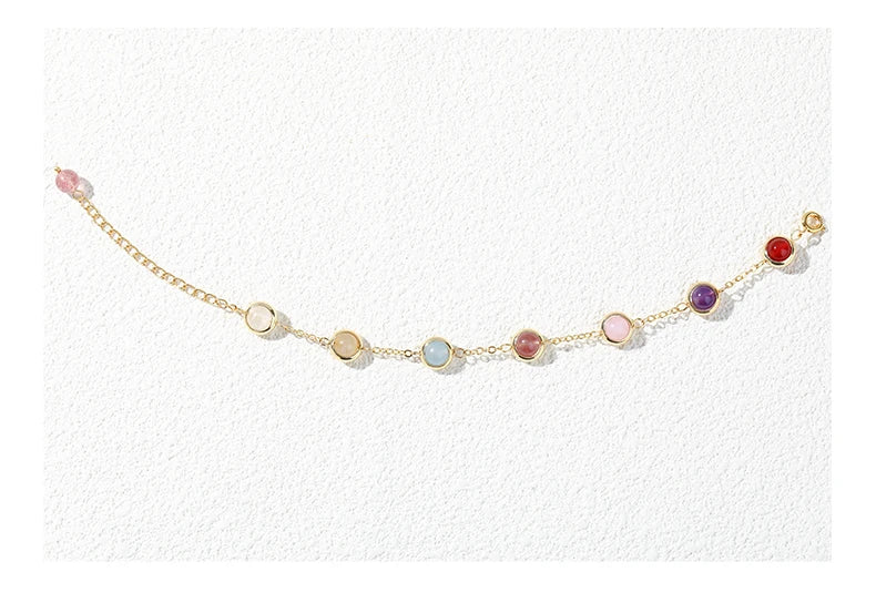 JD Natural Stone Colorful Crystal Lucky Bead Chain Bracelets Women Fashion Simple Adjustable Stainless Steel Healing Jewelry