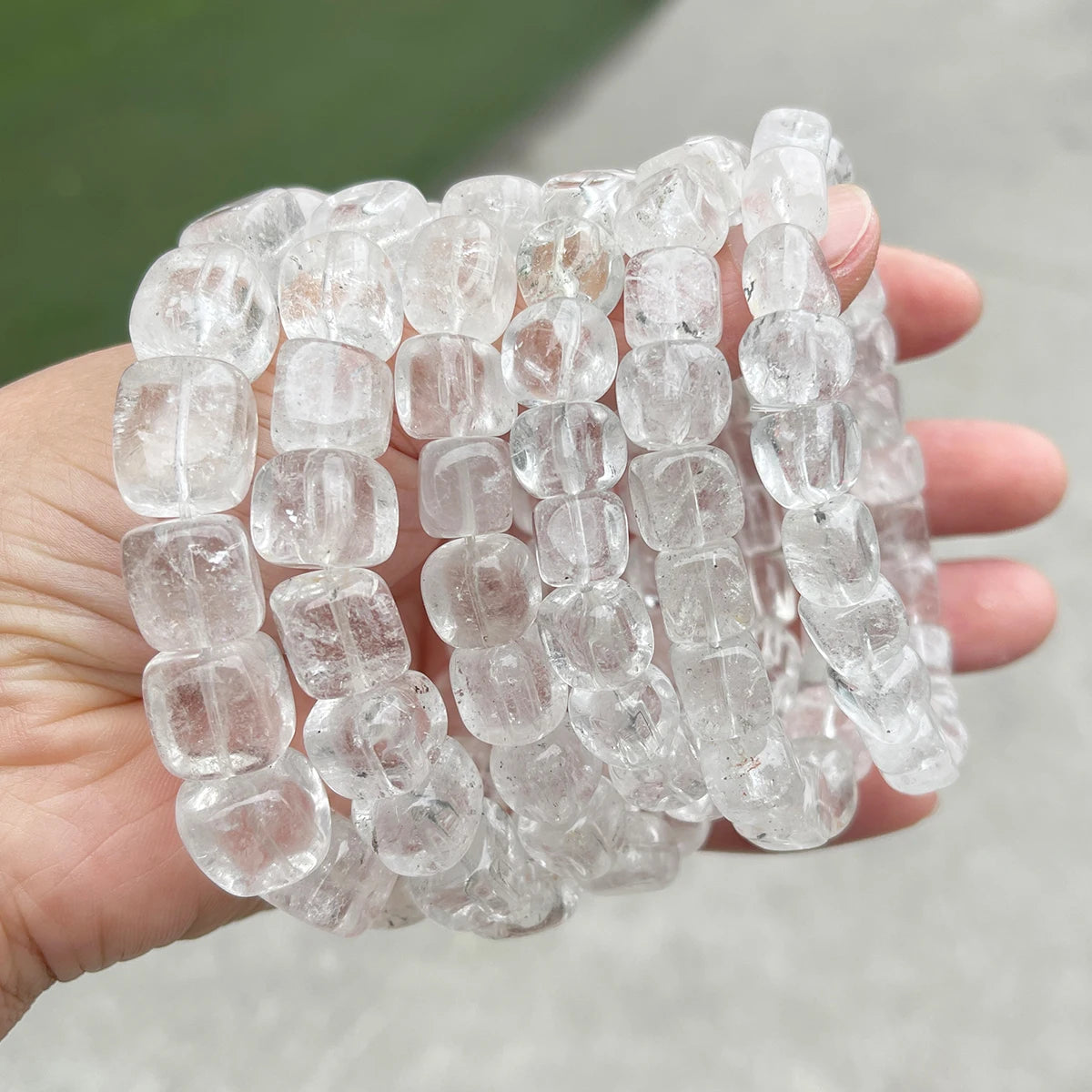 JD Natural Stone Rock Quartz Irregular Square Bead Bracelet Women Reiki Healing Crystal Stretch Bangles Yoga Jewelry Female
