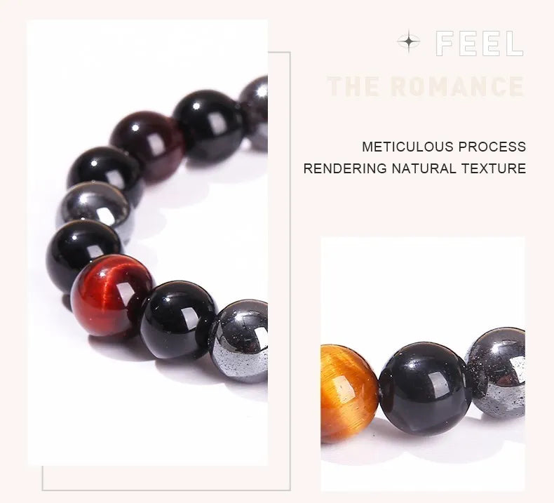 JD Natural Black Obsidian Stone Hematite Tiger Eye Bead Bracelet Women Men Triple Protection Health Care Weight Loss Jewelry
