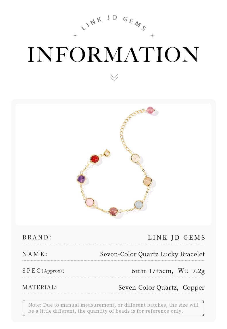 JD Natural Stone Colorful Crystal Lucky Bead Chain Bracelets Women Fashion Simple Adjustable Stainless Steel Healing Jewelry