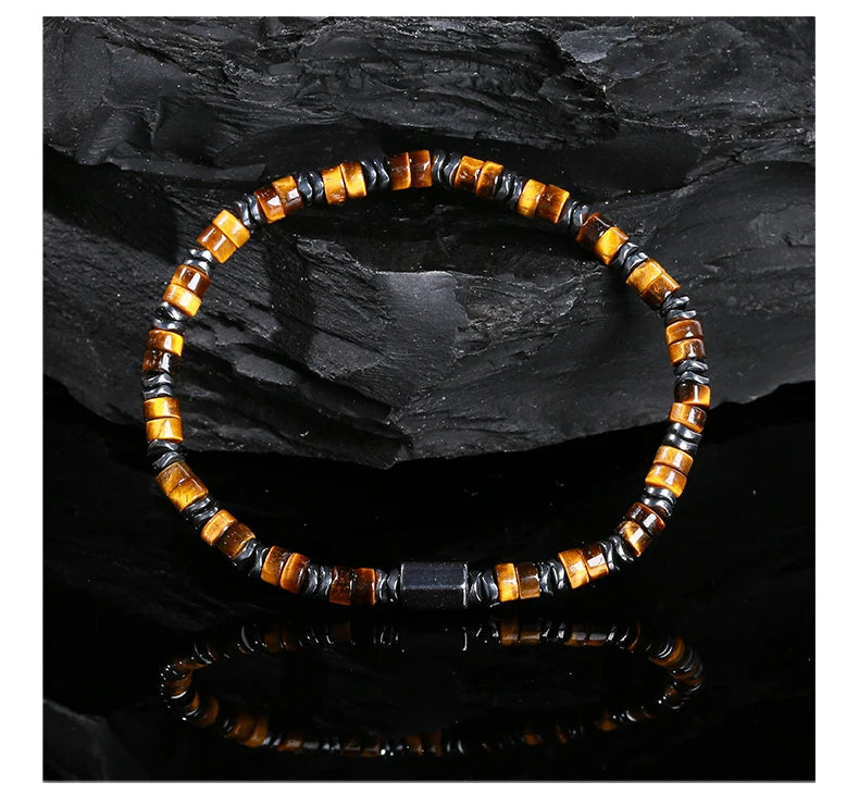 JD Natural Yellow Tiger Eye Hematite Stone Cylindrical Bead Bracelets For Women Men Health Protection Yoga Energy Soul Jewelry