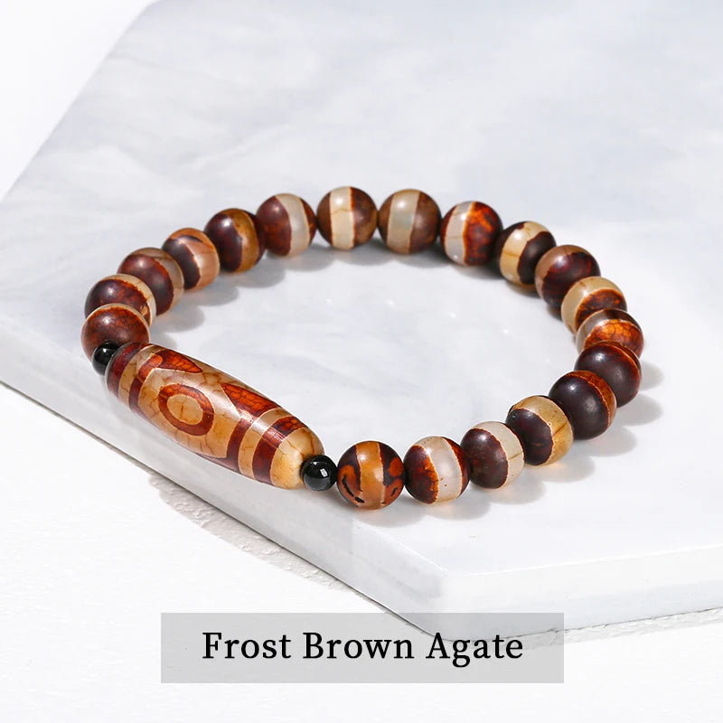 JD Natural Green Nine Eyes Tibetan Dzi Agate Barrel Beads Bracelet Women Men Retro Healing Buddha Prayer Charm Yoga Jewelry Gift