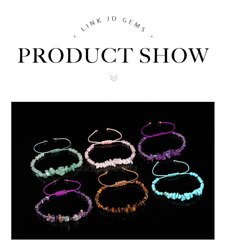 JD Natural Green Aventurine Amethyst Irregualr Gravel Woven Bracelet Women Men Handmade Braided Bracelet Crystal Chip Jewelry