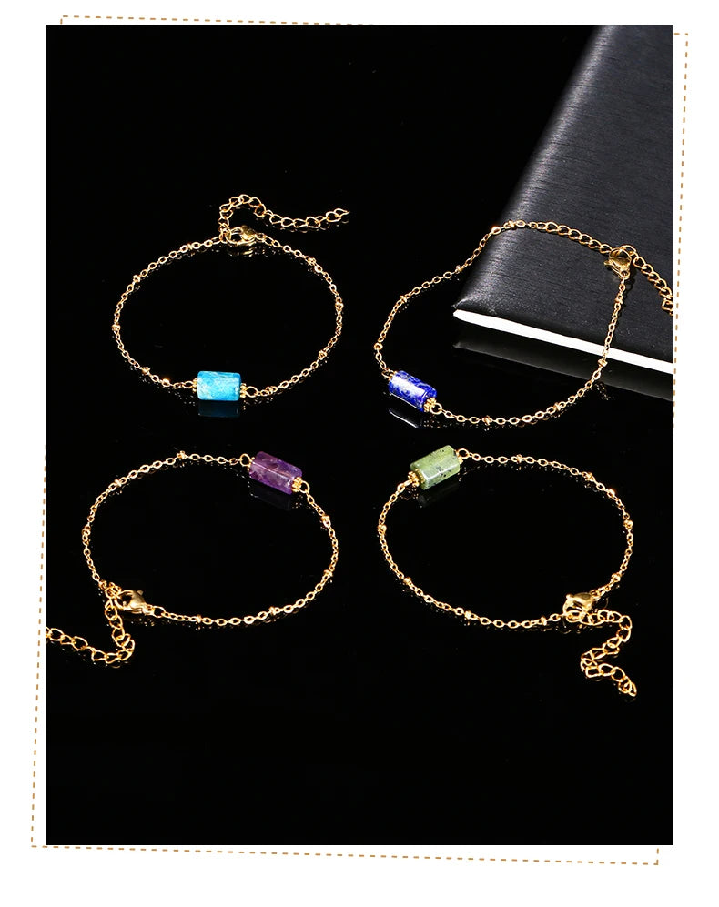 JD Natural Stone Pink Quartz Amethyst Faceted Tube Bead Stainless Steel Bracelet Women Exquisite Nugget Gems Adjustable Jewelry