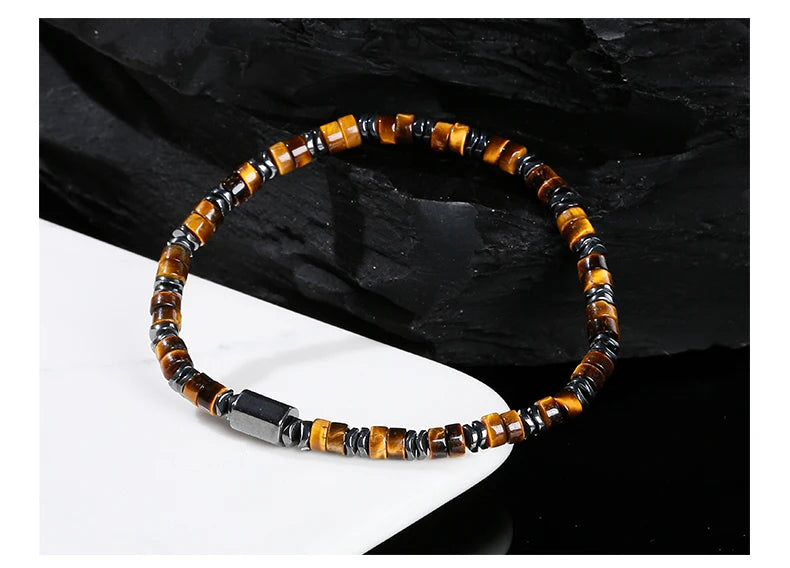 JD Natural Yellow Tiger Eye Hematite Stone Cylindrical Bead Bracelets For Women Men Health Protection Yoga Energy Soul Jewelry