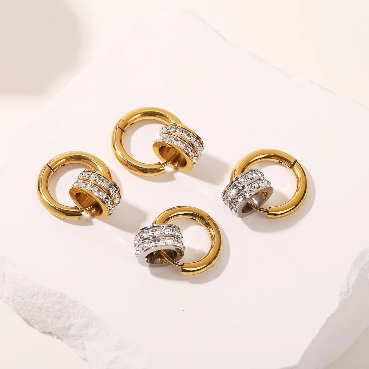 JD Stainless Steel Geometric Circle Zircon Hoop Earrings Trendy Bohemia Party Earrings For Women Buckle Hoops Ear Jewelry Gifts