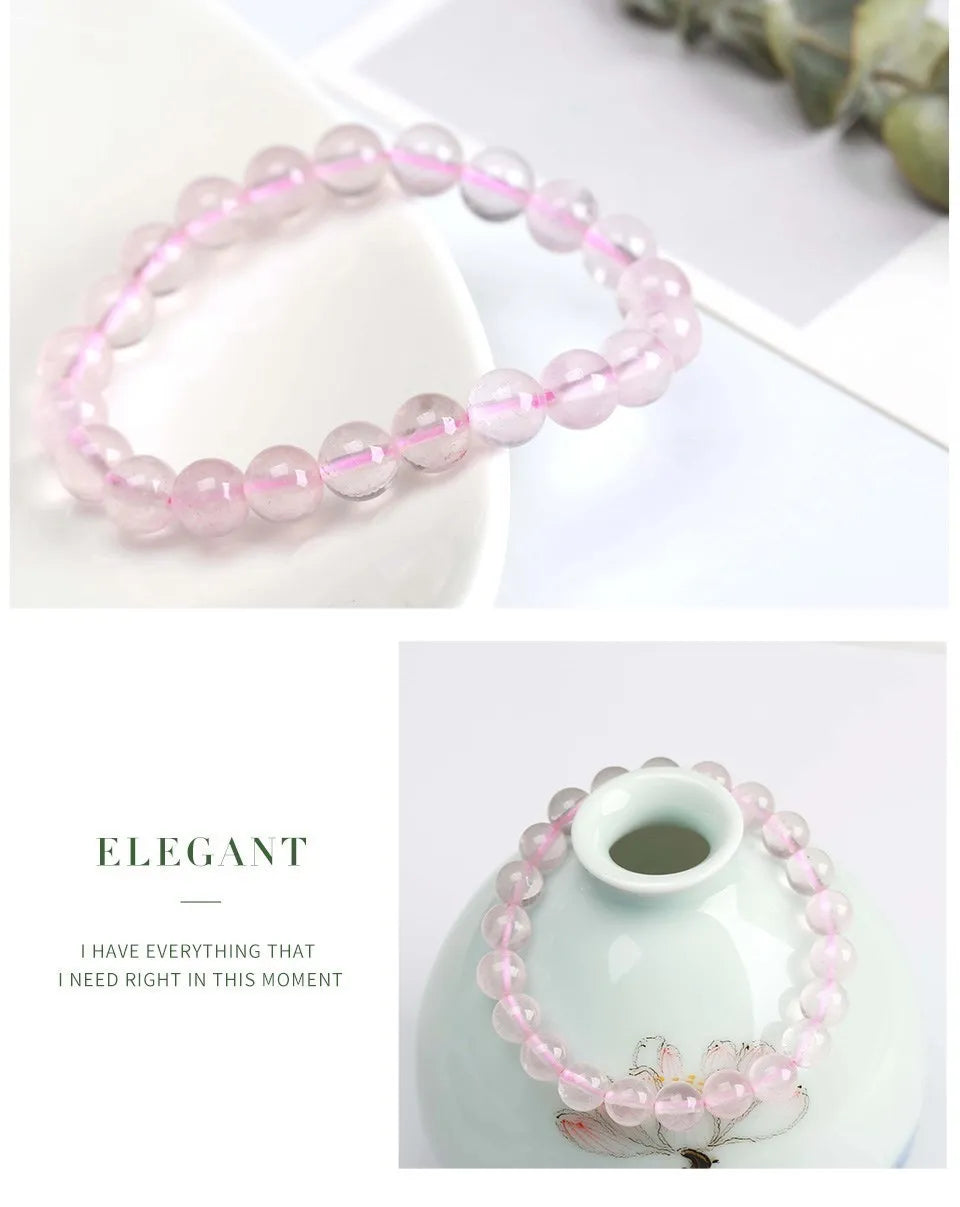 JD Natural Stone Pink Quartz Crystal Amethyst Fluorite Beaded Bracelets Women Sweet Reiki Healing Energy Strand Bangles Jewelry