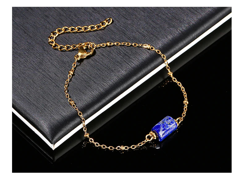 JD Natural Stone Pink Quartz Amethyst Faceted Tube Bead Stainless Steel Bracelet Women Exquisite Nugget Gems Adjustable Jewelry