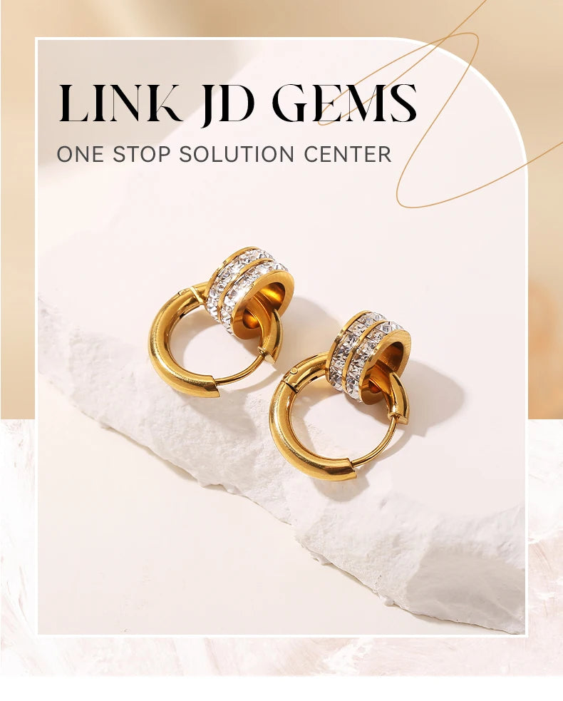 JD Stainless Steel Geometric Circle Zircon Hoop Earrings Trendy Bohemia Party Earrings For Women Buckle Hoops Ear Jewelry Gifts