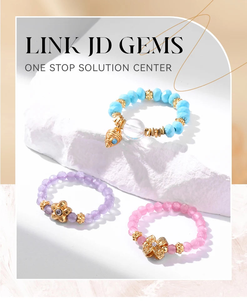 JD Natural Faceted Blue Turquoise Strand Rings Women Vintage Handmade Adjustable Reiki Yoga Energy Rings Party Couple Gifts
