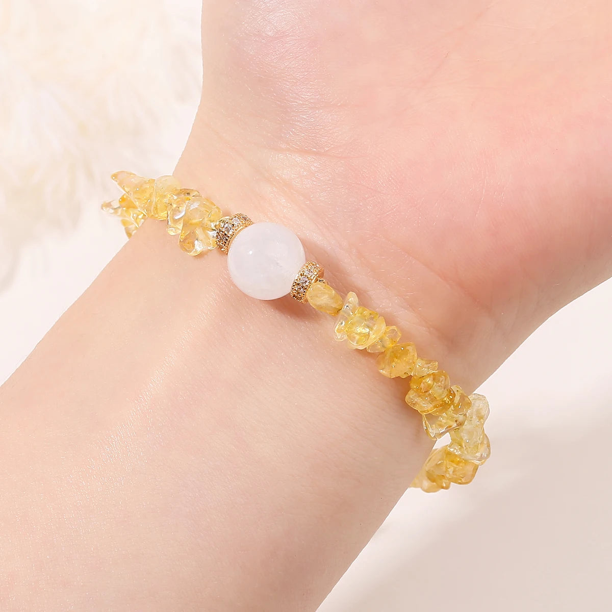 JD Natural Citrine Stone Gravel Bead Lucky Wealth Bracelets Women Fashion Jewelry Handmade Adjustable Chain Bracelet Couple Gift