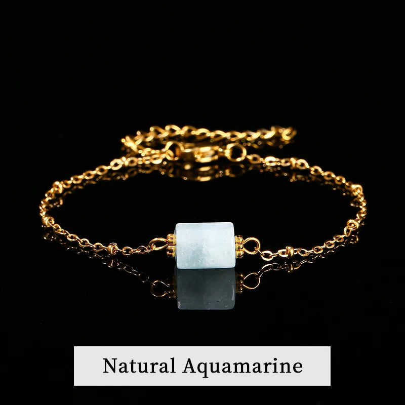 JD Natural Stone Pink Quartz Amethyst Faceted Tube Bead Stainless Steel Bracelet Women Exquisite Nugget Gems Adjustable Jewelry