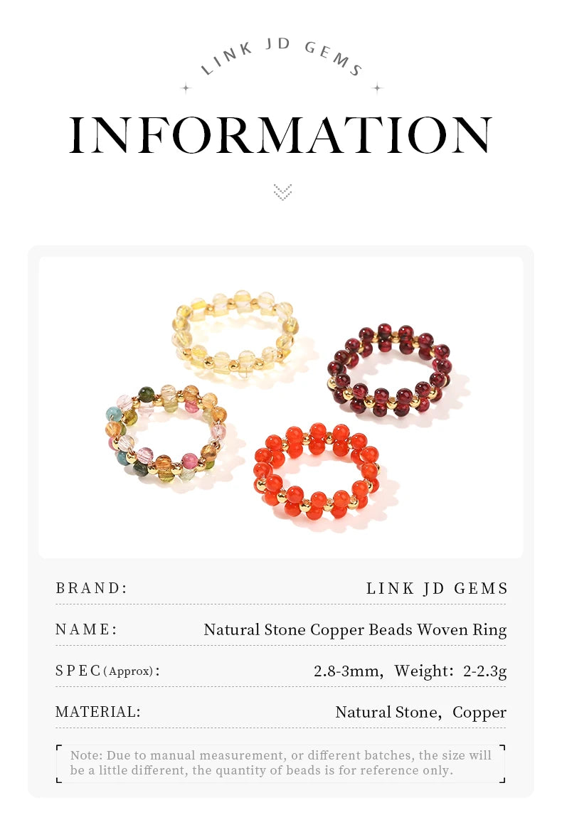 JD Natural Stone Crystal Bead Woven Rings Women Fashion Chic Handmade Adjustable Reiki Yoga Energy Rings Party Jewerly Gifts