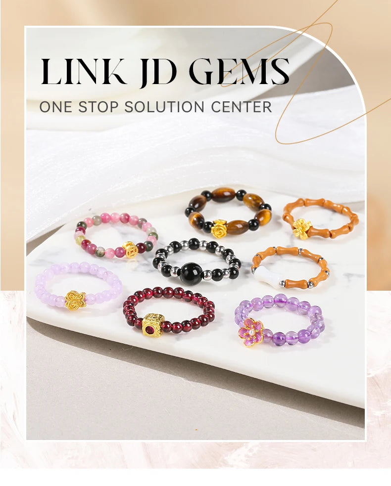 JD Natural Stone Small Bead Crystal Rings for Women Trendy Bohe Handmade Stretch Rings Reiki Healing Party Gifts Couple Jewelry