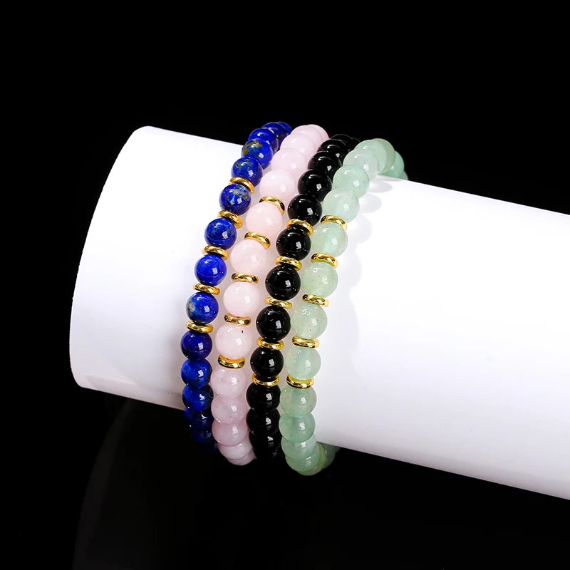 JD Natural Stone Green Aventurine Black Agate 6mm Bead Stainless Steel Bracelet Women Trendy Handmade Adjustable Healing Jewelry