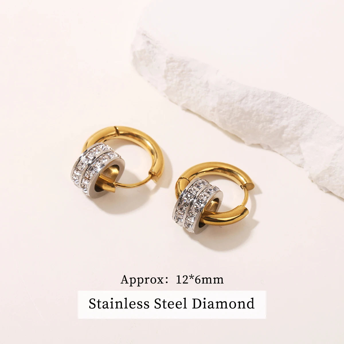 JD Stainless Steel Geometric Circle Zircon Hoop Earrings Trendy Bohemia Party Earrings For Women Buckle Hoops Ear Jewelry Gifts