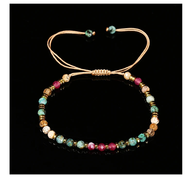 JD Natural Stone Faceted Africa Turquoises Colored Chalcedony Braided Bracelet Women Bohe Handmade Rope Adjustable Jewelry Gift