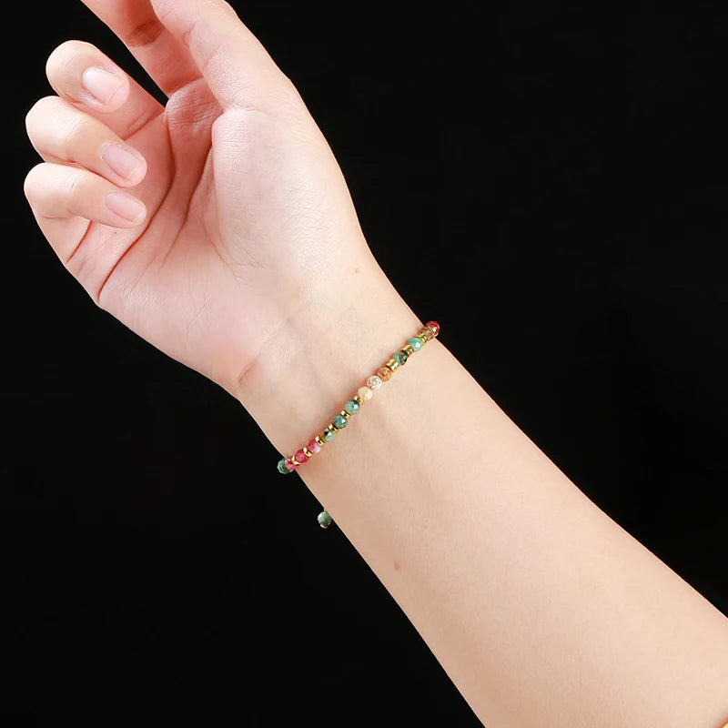 JD Natural Stone Faceted Africa Turquoises Colored Chalcedony Braided Bracelet Women Bohe Handmade Rope Adjustable Jewelry Gift