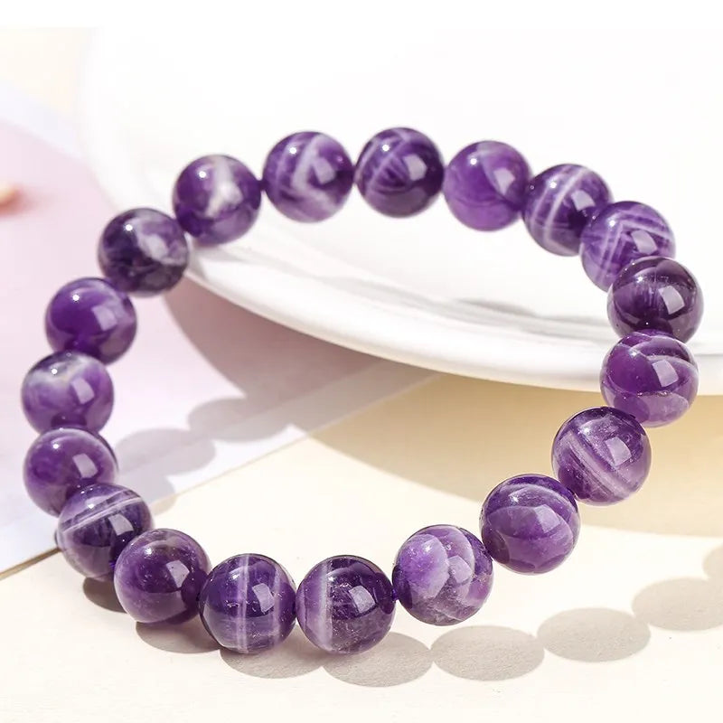 JD Natural Dream Lace Amethyst Stone Beaded Bracelets Women Purple Crystal Quartz Energy Bead Reiki Healing Bangle Jewelry Gift