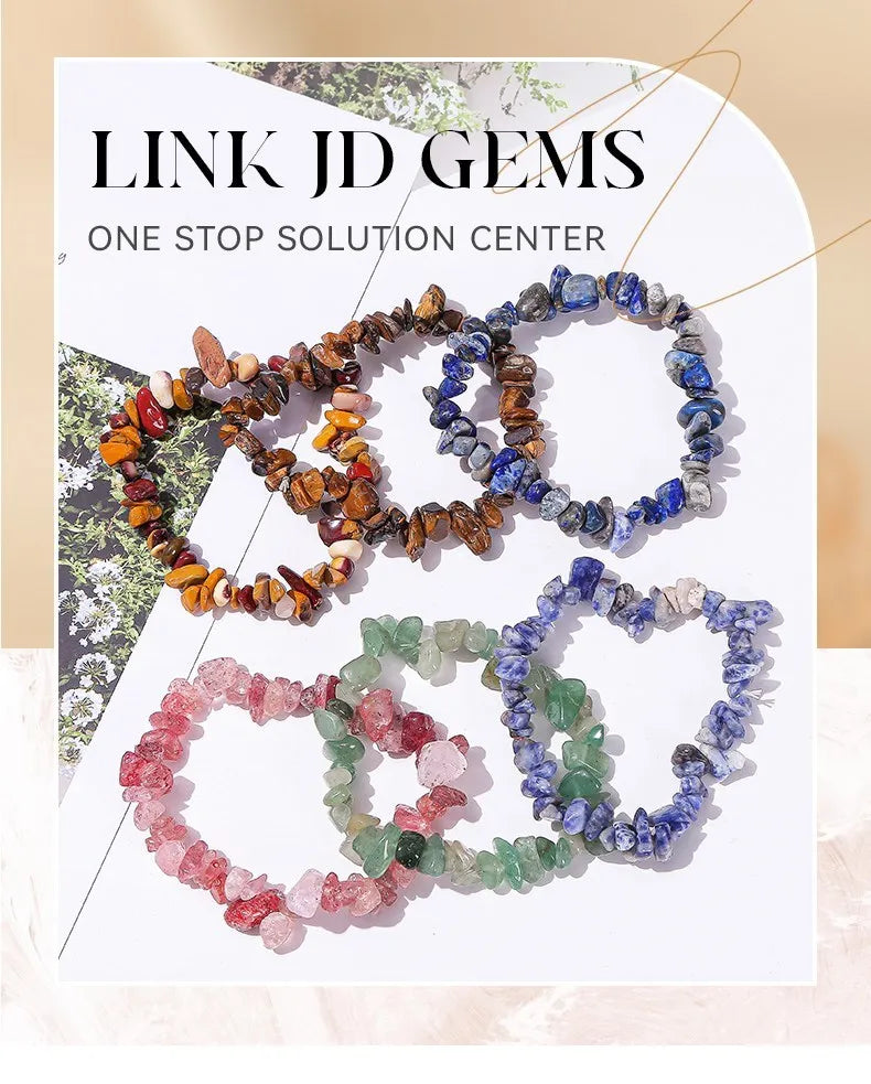 JD Natural Crystal Stone Seven Chakra Irregular Energy Bracelet Women Men Healing Amethyst Fluorite Chip Strand Bracelet Gift