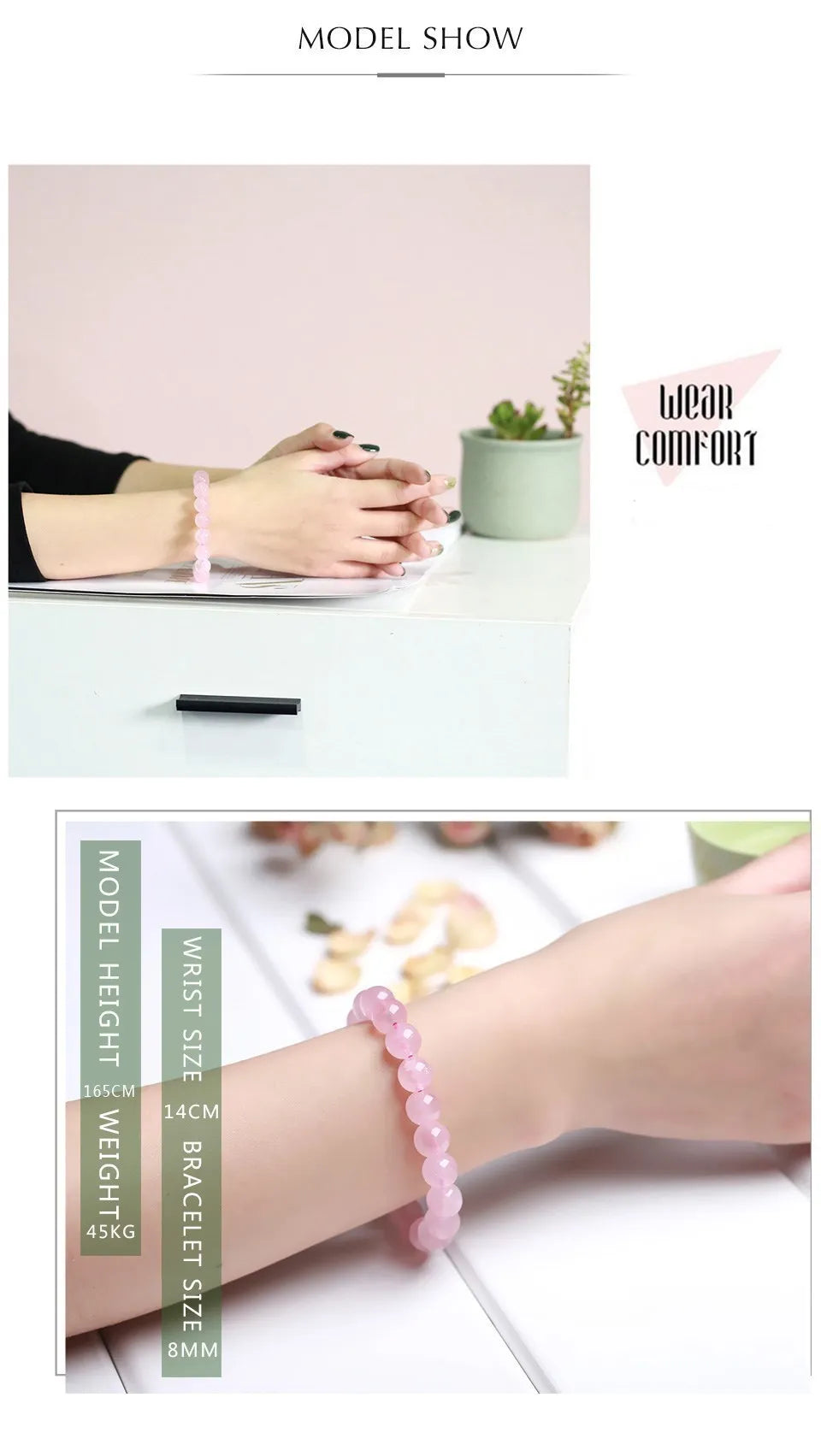 JD Natural Stone Pink Quartz Crystal Amethyst Fluorite Beaded Bracelets Women Sweet Reiki Healing Energy Strand Bangles Jewelry