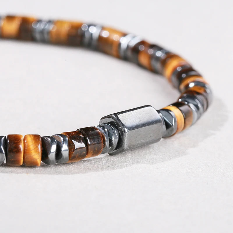 JD Natural Yellow Tiger Eye Hematite Stone Cylindrical Bead Bracelets For Women Men Health Protection Yoga Energy Soul Jewelry