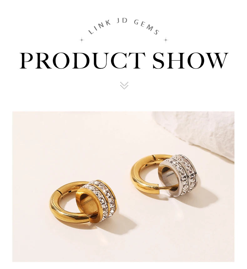 JD Stainless Steel Geometric Circle Zircon Hoop Earrings Trendy Bohemia Party Earrings For Women Buckle Hoops Ear Jewelry Gifts