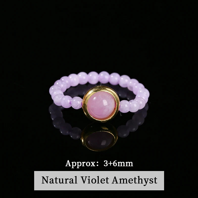JD Natural Stone Small Bead Crystal Rings for Women Trendy Bohe Handmade Stretch Rings Reiki Healing Party Gifts Couple Jewelry